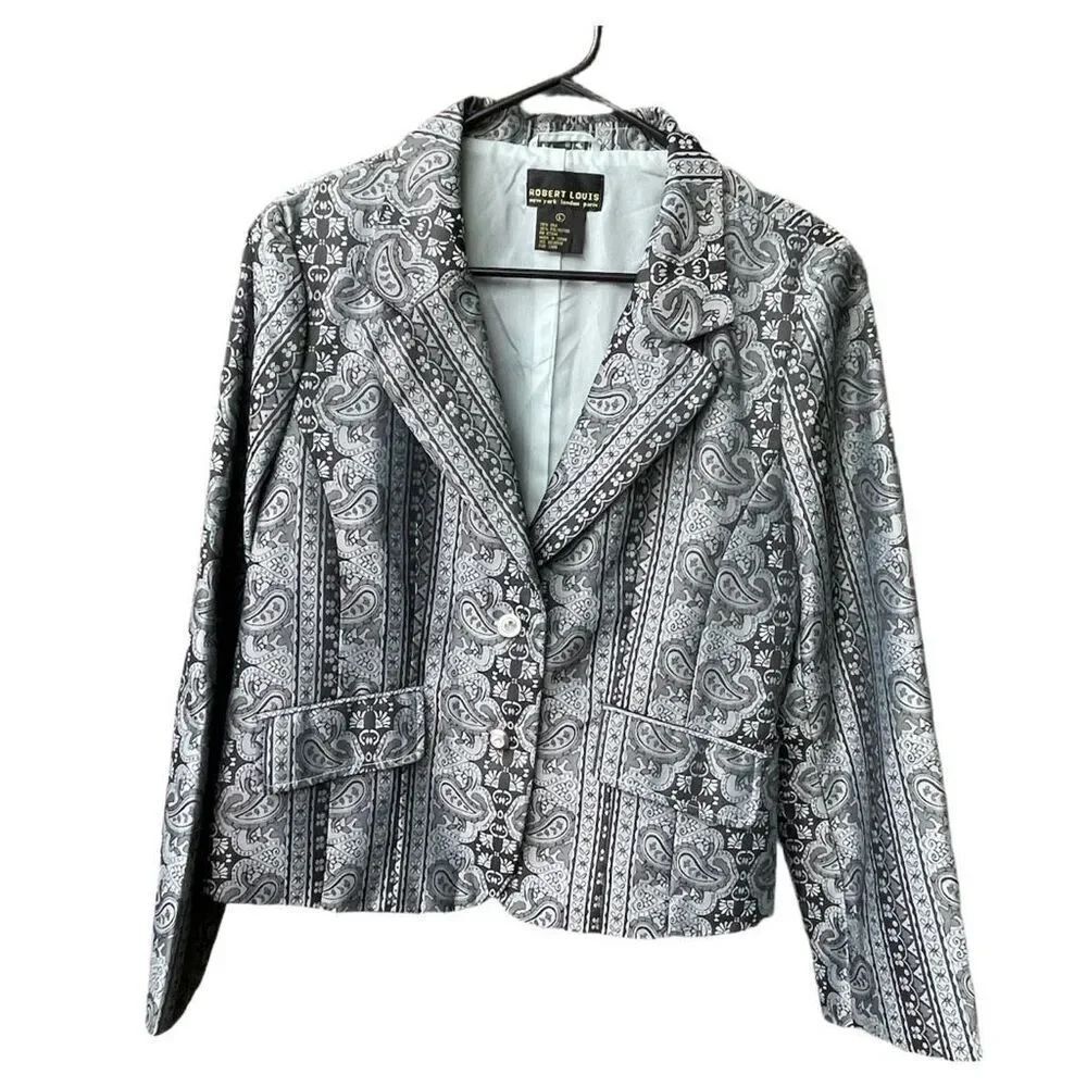 Robert Louis size L 75% silk brocade jacket. Two button front.